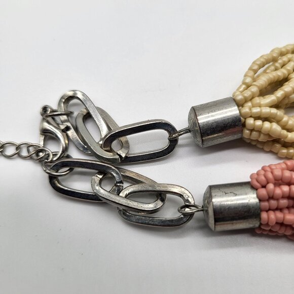 Coco Seed Beaded Multi Strand Knotted Necklace Pink Cream Faceted Beads - Picture 11 of 12